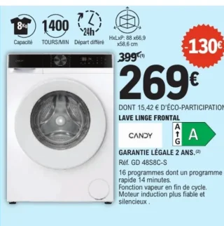 Lave-linge frontal Candy GD 48S8C-S