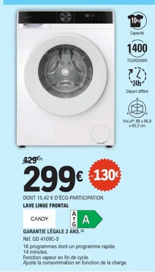 Lave linge frontal Candy GD 4109C-S
