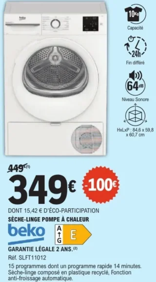 Sèche-linge pompe à chaleur Beko SLFT11012