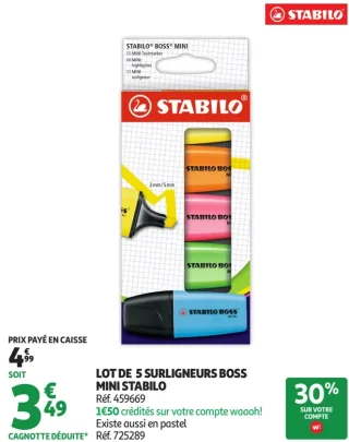 Lot de 5 Surligneurs Boss Mini Stabilo