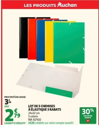 Lot de 5 chemises à élastique 3 rabats Auchan