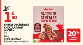 Barres de céréales chocolat noir Auchan