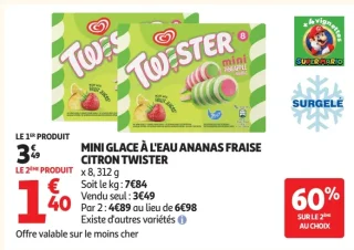 Mini Glace à l'eau Ananas Fraise Citron Twister