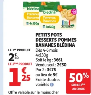 Petits pots desserts pommes bananes Blédina