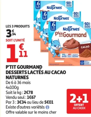 P'tit Gourmand Desserts Lactés au Cacao Naturnes