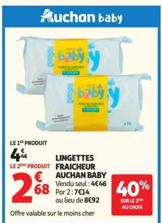 Lingettes fraîcheur Auchan Baby