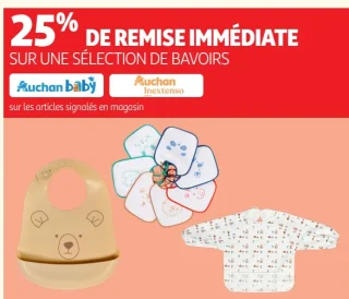 Une sélection de bavoirs Auchan baby ou Auchan Inextenso