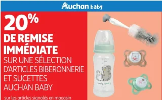 Une sélection d'articles biberonnerie et sucettes Auchan baby
