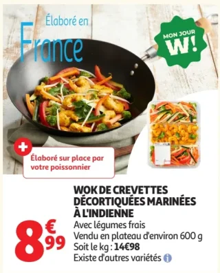 Wok de crevettes décortiquées marinées à l'indienne