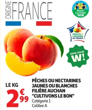 Pêches ou nectarines jaunes ou blanches Filière Auchan "Cultivons le bon"