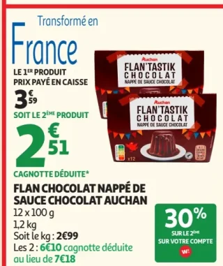 Flan Chocolat Nappé de Sauce Chocolat Auchan