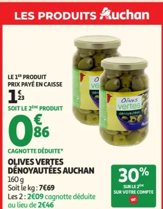 Olives vertes dénoyautées Auchan