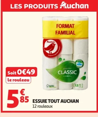 Essuie Tout Auchan Classic 12 rouleaux