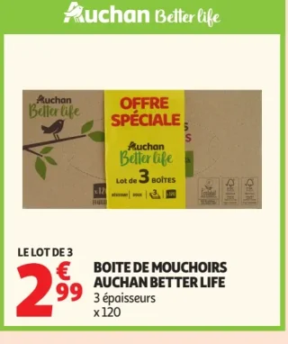 Boite de mouchoirs Auchan Better Life 3 épaisseurs