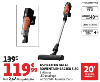 Aspirateur balai Rowenta RH5A21EO 5.80