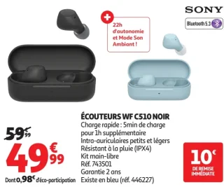 Écouteurs Sony WF C510 Noir