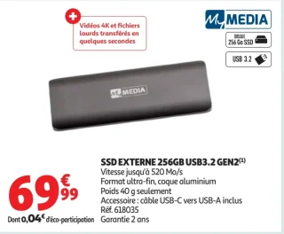 SSD EXTERNE 256GB USB3.2 GEN2 MYMEDIA