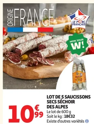 Lot de 5 saucissons secs séchoir des Alpes