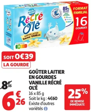 Goûter laitier en gourdes Vanille Récré O'Lé