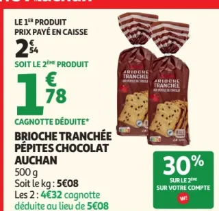 Brioche tranchée pépites chocolat Auchan