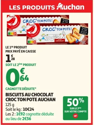 Biscuits au chocolat Croc'ton pote Auchan
