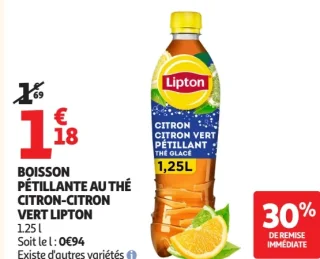 Boisson Pétillante au Thé Citron-Citron Vert Lipton