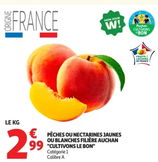 Pêches ou nectarines jaunes ou blanches Filière Auchan "Cultivons le bon"