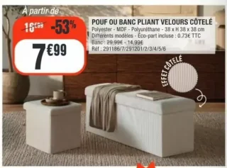 Pouf ou banc pliant velours côtelé