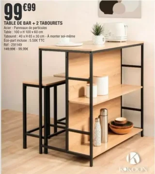 Table de Bar + 2 Tabourets Kokoon