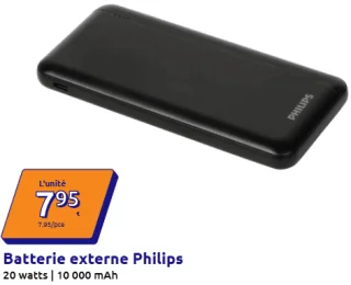 Batterie externe Philips 20 watts | 10 000 mAh