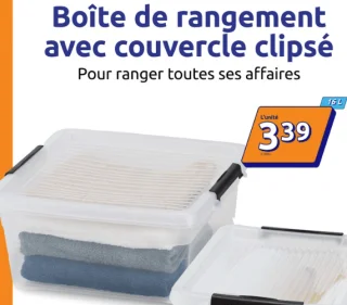 Boîte de rangement avec couvercle clipsé 16 L