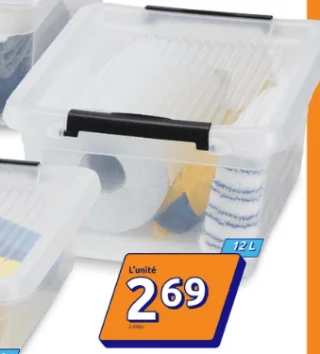 Boîte de rangement avec couvercle clipsé 12 L
