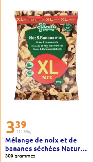 Mélange de noix et de bananes séchées Natural Happiness XL Pack