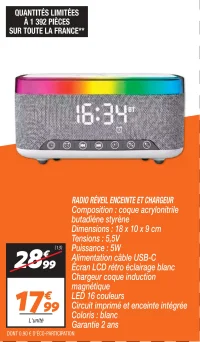 Radio réveil enceinte et chargeur 
