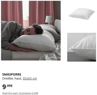Oreiller haut SMÅSPORRE IKEA 65x65 cm