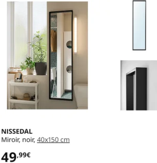 NISSEDAL Miroir, noir, 40x150 cm