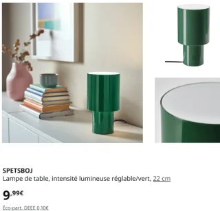 IKEA SPETSBOJ Lampe de table, intensité lumineuse réglable/vert, 22 cm
