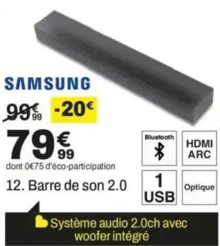 Barre de son 2.0 Samsung HW-B400F/ZF