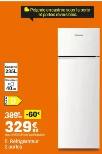 RÉFRIGÉRATEUR 2 PORTES VEDETTE VFD235BRDW