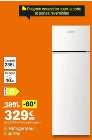 RÉFRIGÉRATEUR 2 PORTES VEDETTE VFD235BRDW