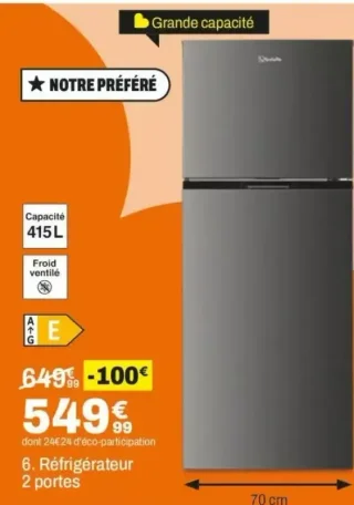 RÉFRIGÉRATEUR 2 PORTES VEDETTE VFD415NFEX