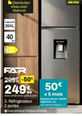 FAR DPG2025DBAQUA Réfrigérateur 2 portes