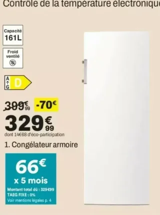 Signature SCA161DNFW Congélateur armoire