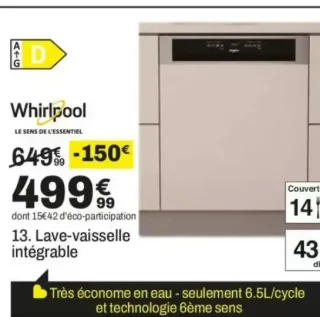 Whirlpool Lave-vaisselle intégrable WBO3T333P6.5X