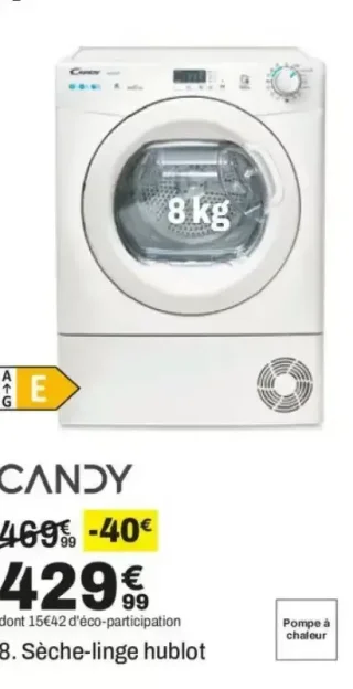 Candy Sèche-linge hublot CSE H8ELE-S