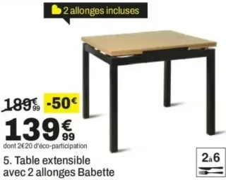 Table extensible avec 2 allonges Babette