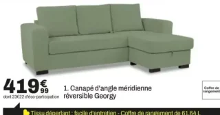 Canapé d'angle méridienne réversible Georgy