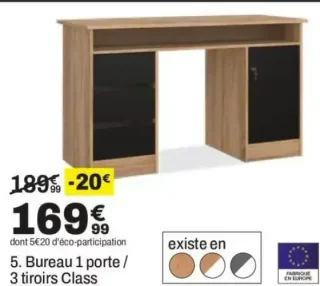 Bureau 1 porte / 3 tiroirs Class