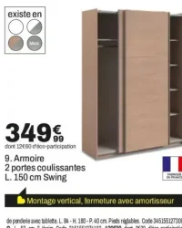 9. Armoire 2 portes coulissantes L. 150 cm Swing