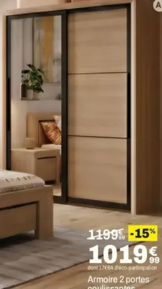 Armoire 2 portes coulissantes Chambre Brugges